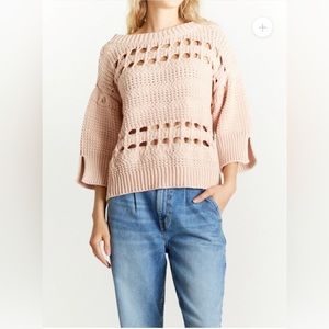 OAT Cable Knit Multi Weave 3/4 sleeve Sweater Top‎